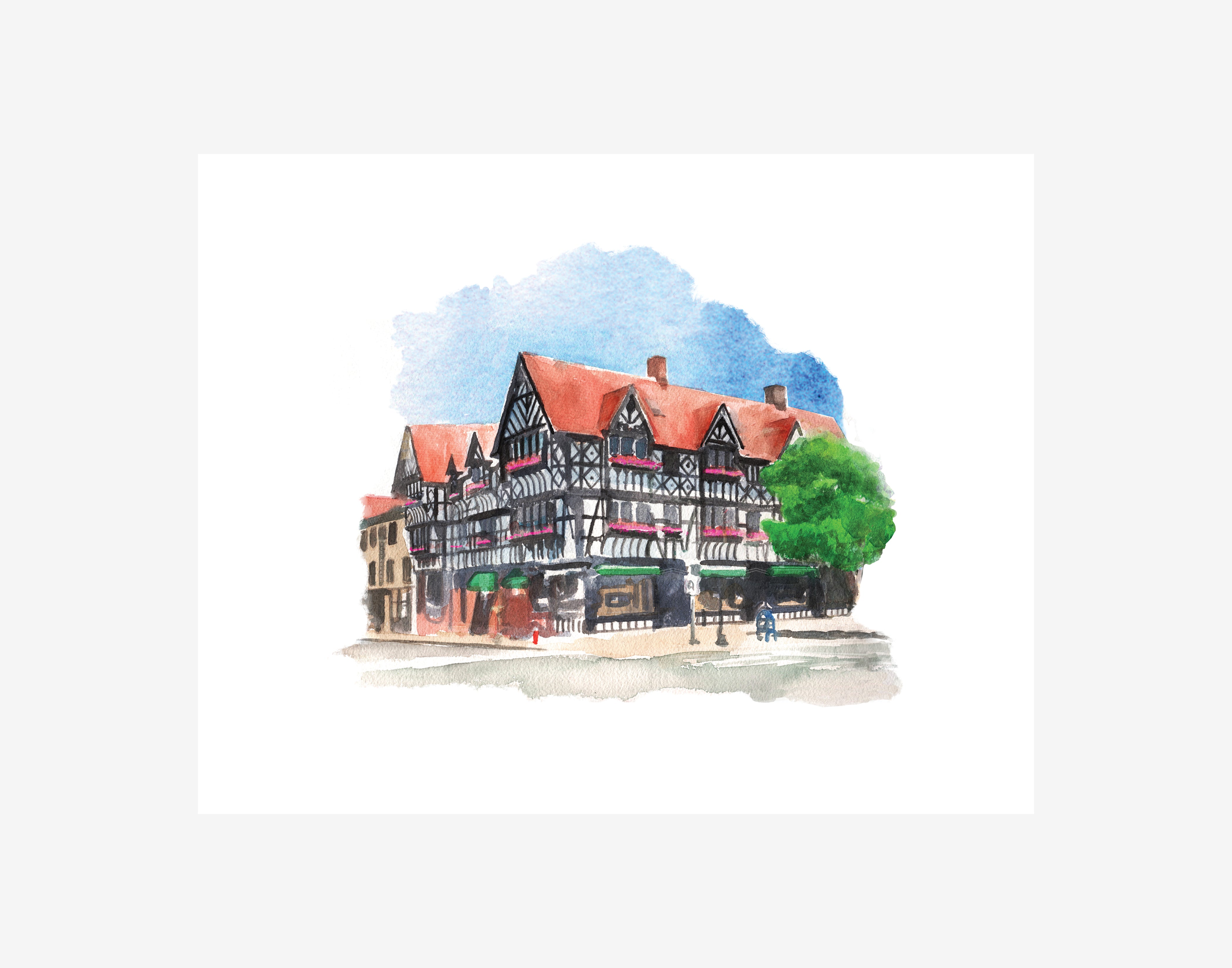 14x11 Art Print - Tudor Revival Building (WS)